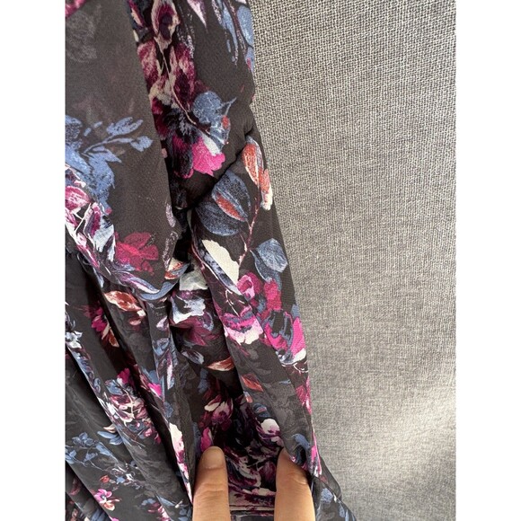 Torrid 2X 18/20 Midi Chiffon Pleated Dress Black Floral Pink Pockets V Neck - Picture 8 of 13